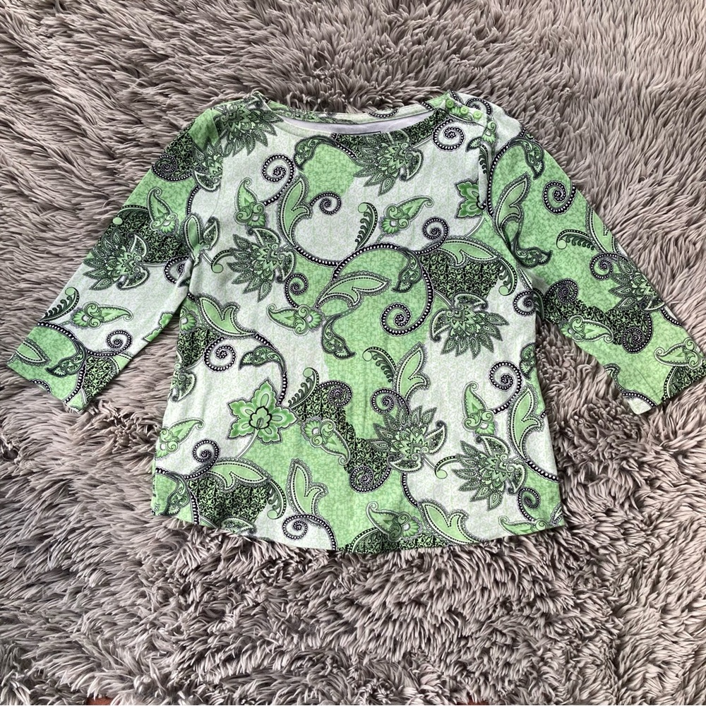 Charter Club-Pima Cotton- LARGE-Green Paisley Top